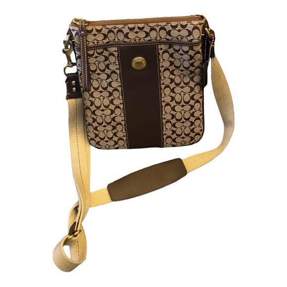COACH Signature Canvas Leather Camera Crossbody Bag Brown Khaki Y2K Vintage - Picture 1 of 9